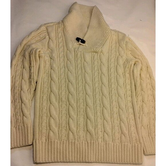 Hope & Henry Sweater Youth Kids XS Shawl Collar Organic Cotton Cable Knit Cream - Picture 5 of 14